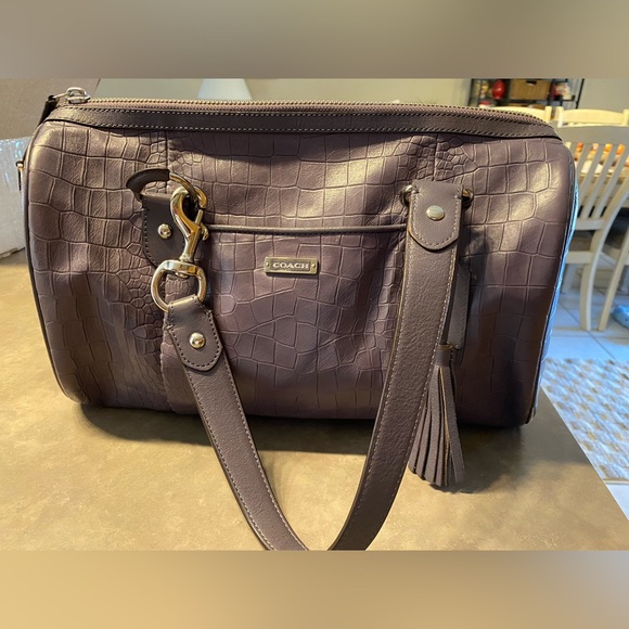 Coach Handbags - Coach Plum Croc-Embossed Shoulder Bag